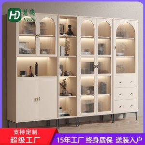法式轻奢奶油风书柜展示柜实木小户型现代简约家用靠墙书橱储物柜