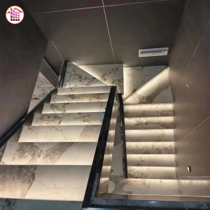奢石天然大理石潘多拉水晶纹黄色客厅背景墙楼梯LED灯别墅背景墙