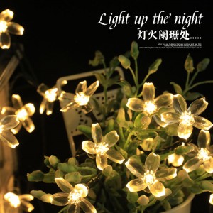 跨境太阳能LED樱花灯串户外防水庭院装饰桃花灯 圣诞节花朵装饰灯