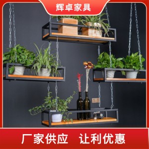美式乡村室内铁艺实木花架 酒吧咖啡厅悬挂吊顶吊架多层装饰花架